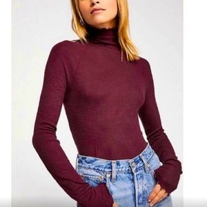 Intimately Free People Burgundy Waffle Knit Top